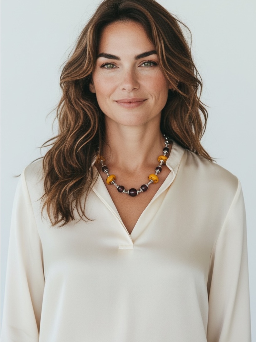 Handcrafted Amber & Garnet Beaded Necklace - Women Jewelry
